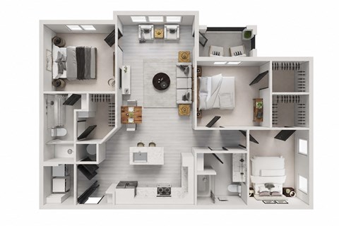 Floor plan for 3 beds, 2 baths, 1302 sqft